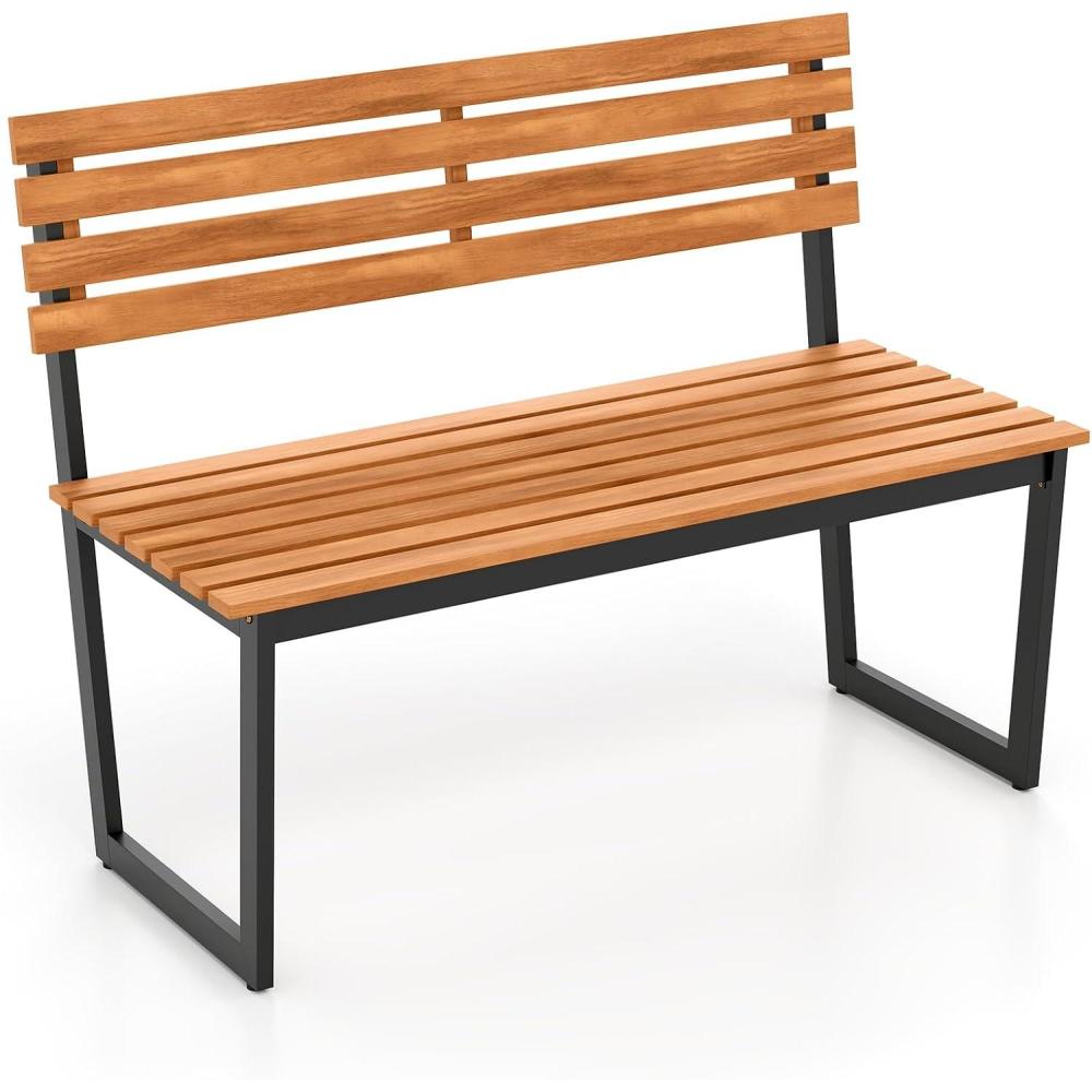 image:imageGiantex Outdoor Bench 432233 Acacia Wood Patio Loveseat with Backrest Heavy Duty Metal Frame 800 lbs Weight Capacity 2Person Garden Bench for Lawn Porch Yard and Park