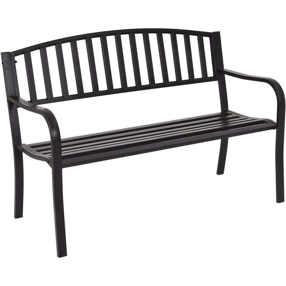 image:imageGiantex Outdoor Bench 50 Patio Garden Bench with Steel Frame Slat Design 500 Lbs Weight Capacity Patio Seating Bench for Porch Backyard Poolside Outside Decor Furniture Park Loveseat Black50x236x342