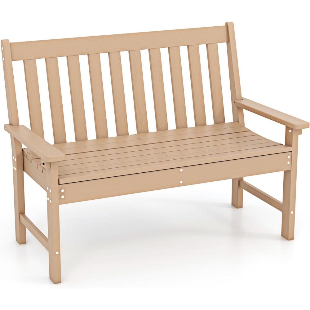 image:imageGiantex Outdoor Bench 52Inch Outside Bench AllWeather HDPE Park Bench with Backrest and Armrests 705 lbs Weight Capacity 2Person Slatted Patio Bench for Porch Yard Lawn Garden Bench TeakTeak