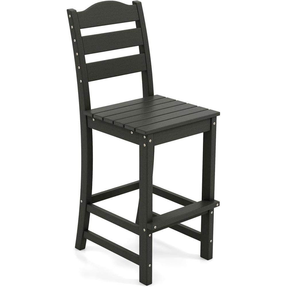 image:imageGiantex Outdoor HDPE Bar Stool Patio Tall Bar Chair with Backrest and Footrest 30 Inches Counter Height Barstools for Garden Backyard Weather Resistance Easy Maintenance 2 BlackBlack