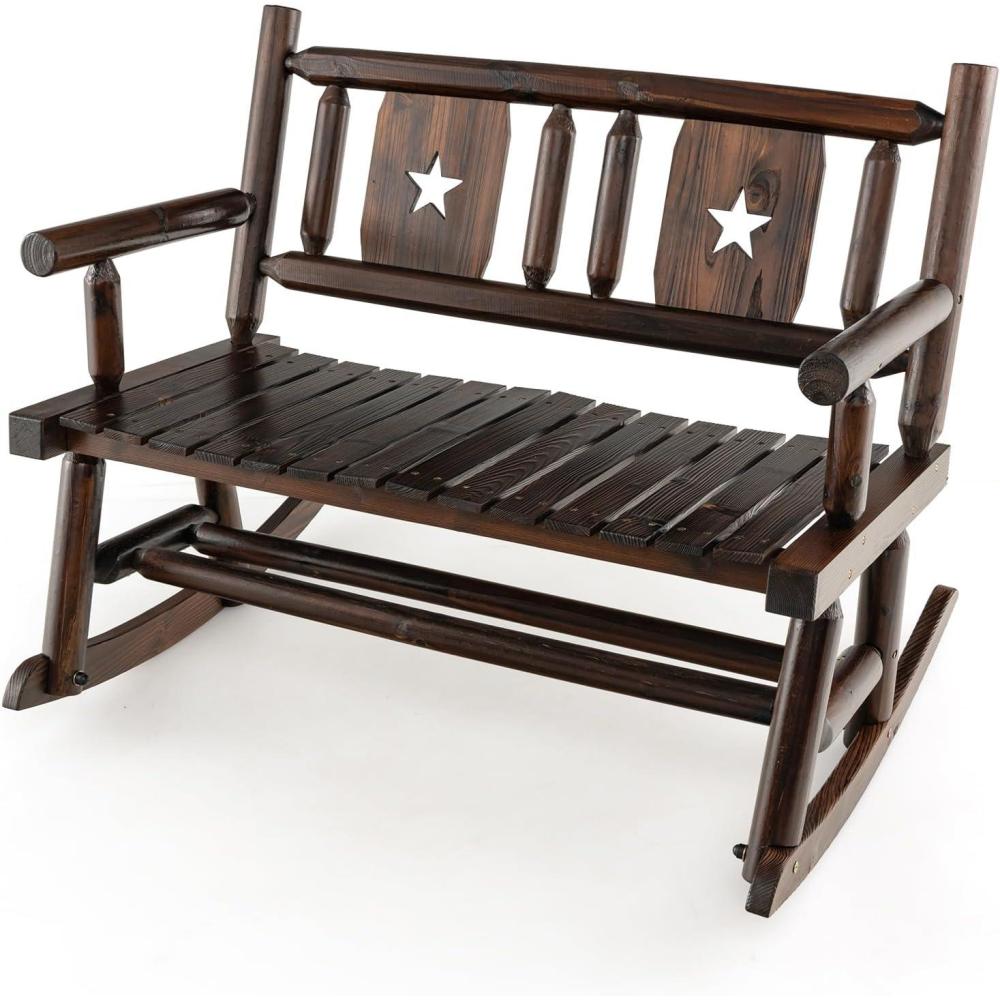 image:imageGiantex Outdoor Rocking Bench Patio Loveseat Rocker for 2 wErgonomic Back amp Log Arms Carbonized Fir Wood Frame Wooden Double Rocking Chair for Porch Garden 710 LB Capacity Rustic Brown 21