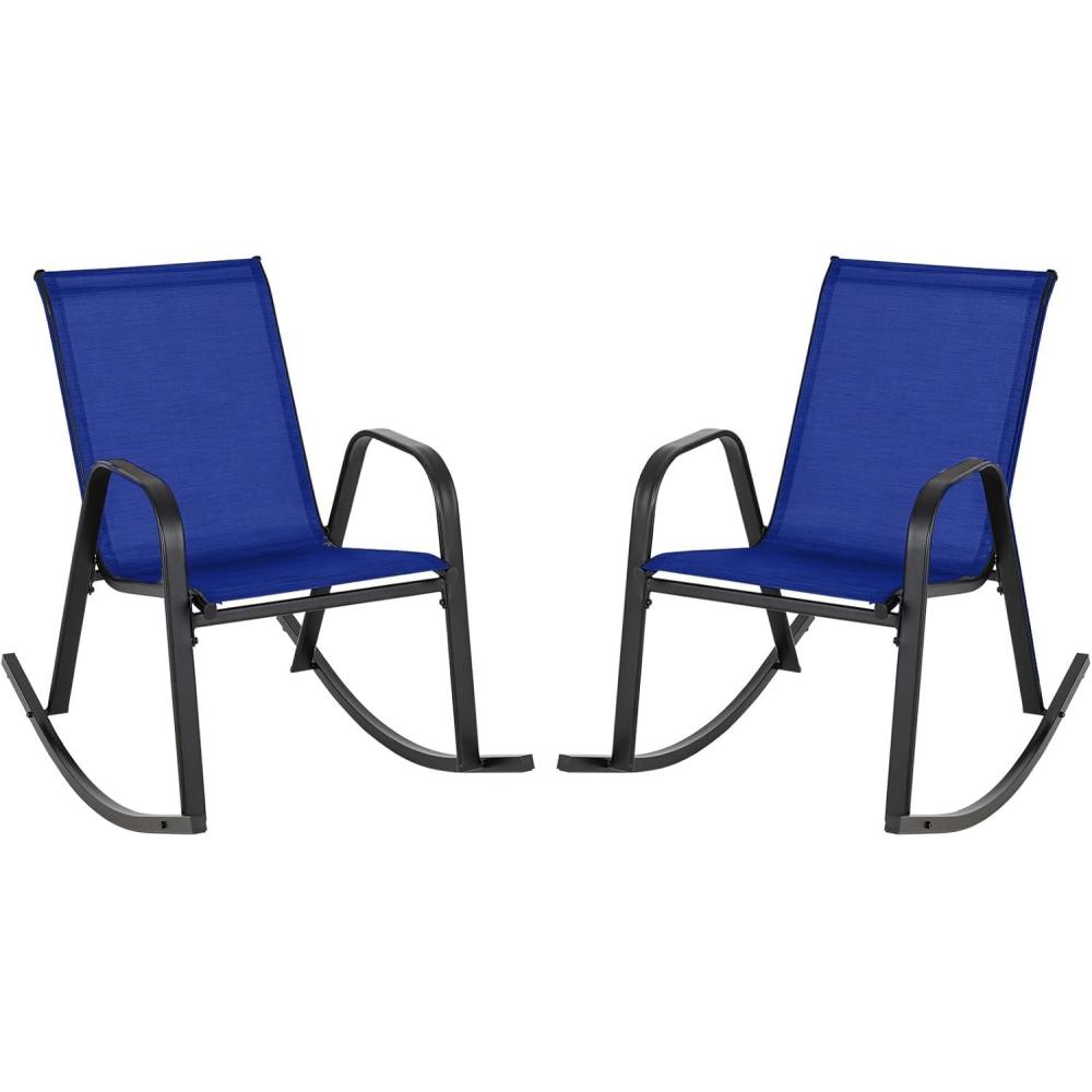 image:imageGiantex Outdoor Rocking Chairs Set of 2 Patio Rocking Chairs wBreathable Seat amp Back HeavyDuty Metal Support Ergonomic Outside Rocker for Backyard Poolside Garden 1 GreyNavy