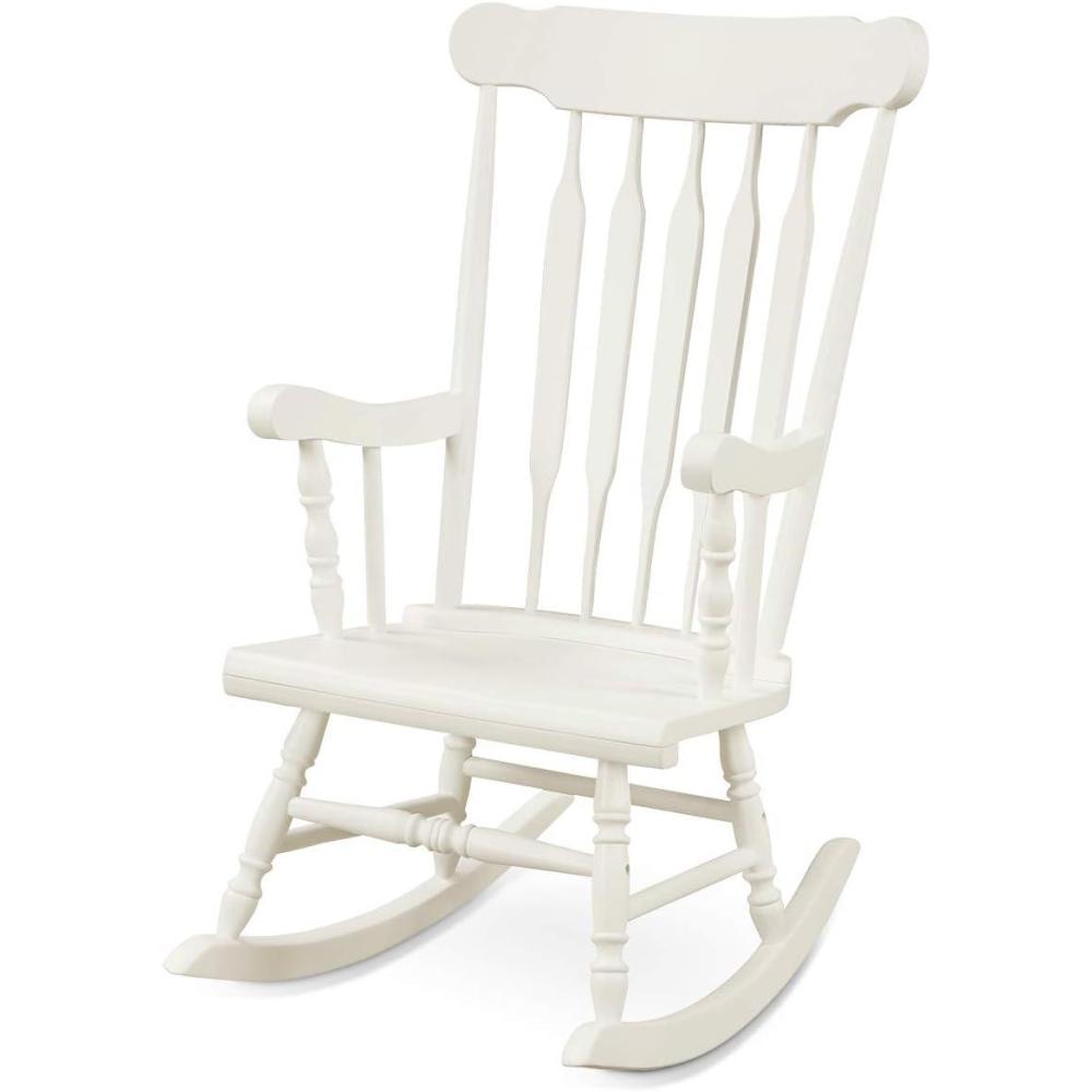 image:imageGiantex Outdoor Wood Rocking Chair Patio Rocking Chair with Solid Rubber Wood Frame Slat Back Outside amp Indoor Rocker for Garden Poolside Balcony Backyard Lawn Front Porch Rocker NaturalWhite