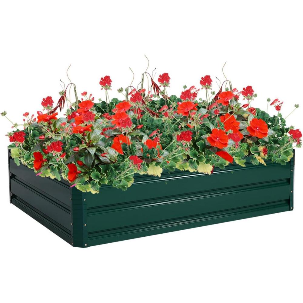 image:imageGiantex Patio Raised Garden Bed Vegetable Flower Planter Metal Plant Box Dark Green 47 Lx355 Wx120 H47Lx 355Wx 120H