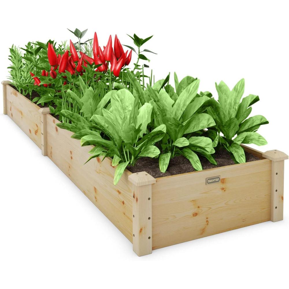 image:imageGiantex Raised Garden Bed 95 Lx24 Wx10 H Outdoor Wood Planter Box for Vegetables Flowers Herbs Fruits EasyAssembly Wooden Planter Raised Bed for Backyard Garden Lawn