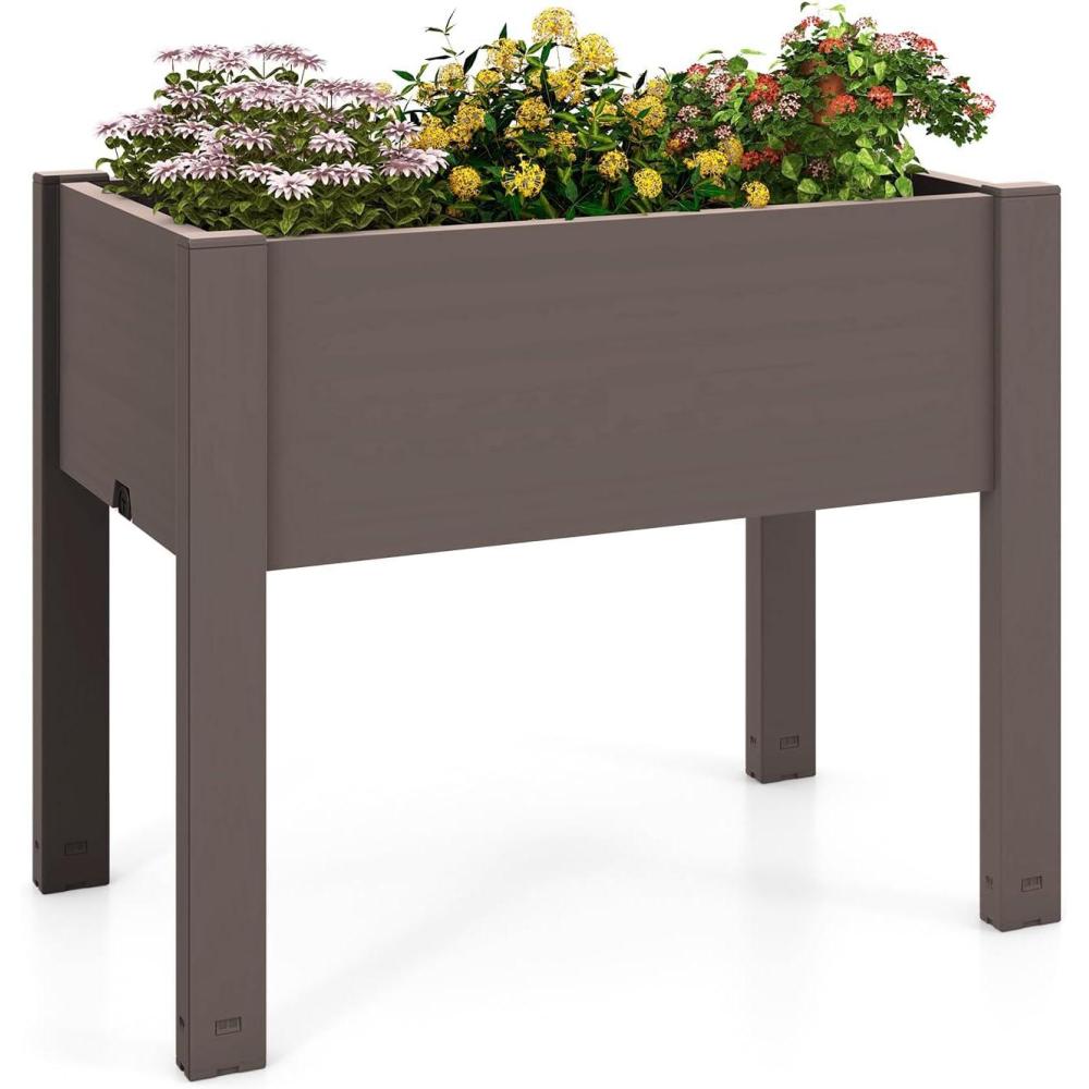 image:imageGiantex Raised Garden Bed with Legs SelfWatering Planter Box with Water Level Indicator Drainage Hole amp Detachable Space Dividers Outdoor Plant Container for Flower Vegetable Fruit Herb BrownBrown