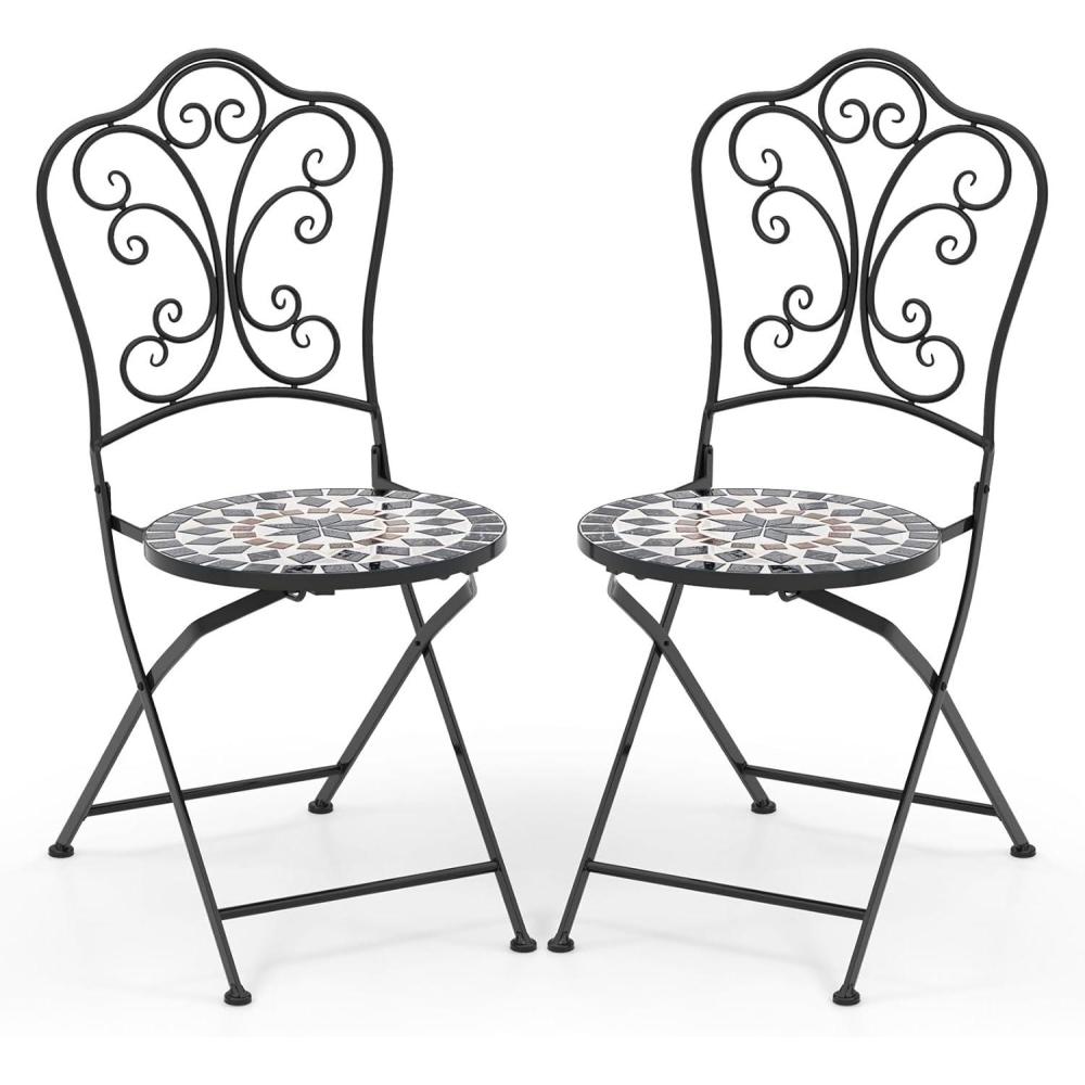 image:imageGiantex Set of 2 Patio Folding Chairs Mosaic Bistro Chairs wBackrest amp Round Seat HeavyDuty Metal Frame 330lbs Capacity Outdoor Use for Porch Balcony LawnBlack Star Pattern