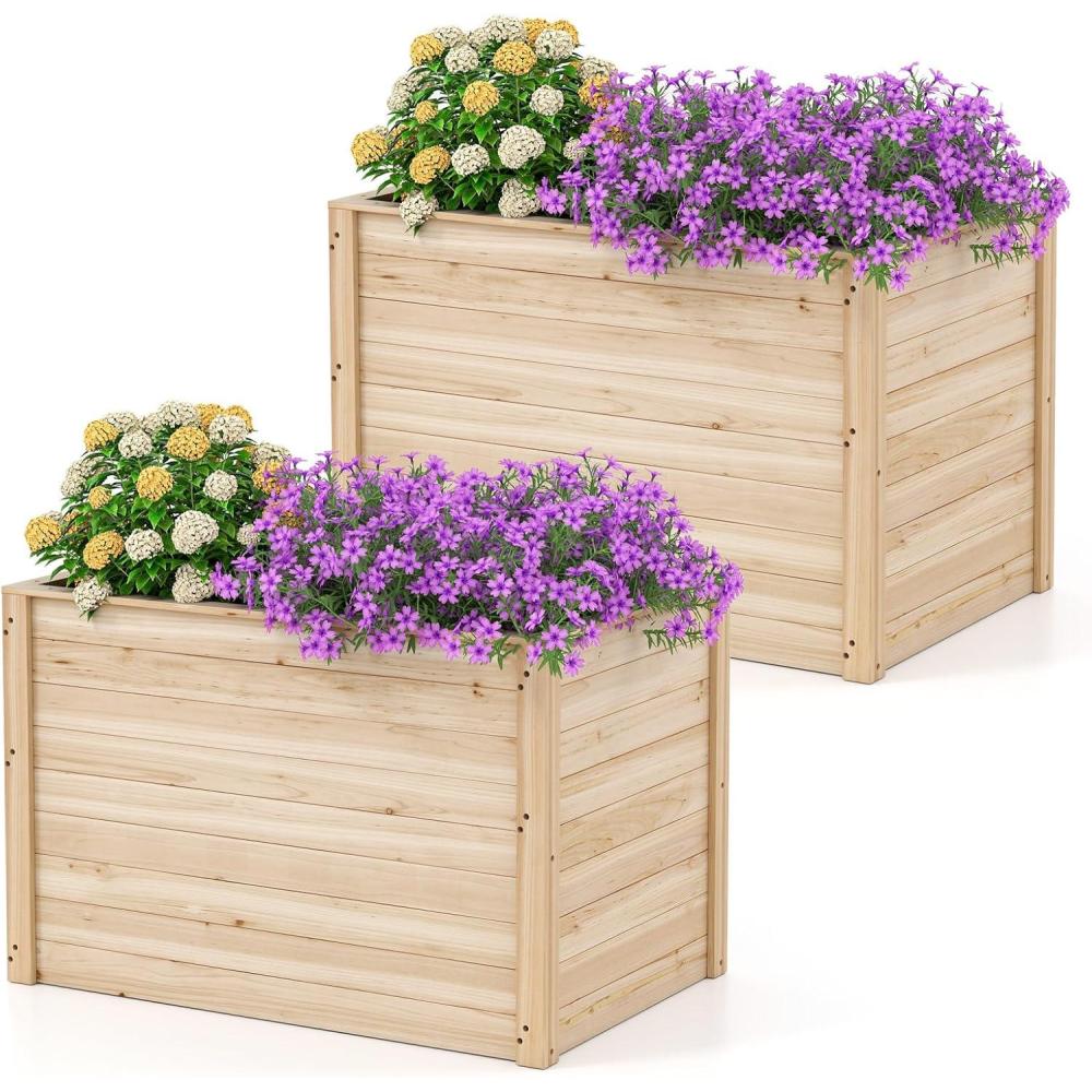 image:imageGiantex Wood Raised Garden Bed 475x475x245 Elevated Planter Box wOpenEnded Base for DeepRooted Plant Vegetable Fruit Flower Outdoor Solid Wood Planter for Patio Backyard2