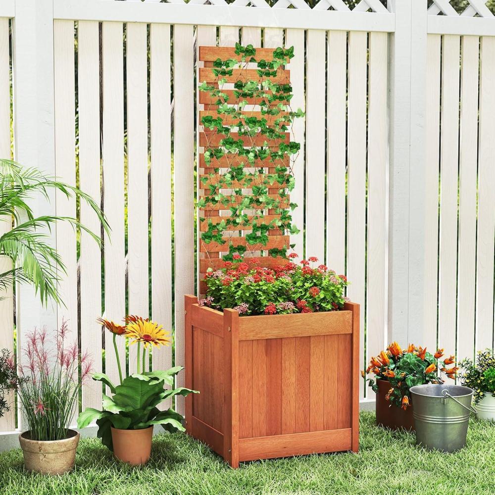image:imageGiantex Wood Raised Garden Bed with Trellis Outdoor Planter Box for Vines Flowers Vegetables Herbs Freestanding Plant Container Privacy Planters for Porch Patio Backyard1