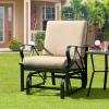 Giantex 2-Pack Outdoor Glider, Patio Rocking Chair with Thick Cushion, Sturdy Metal Frame, Curved Armrest, Ergonomic Design, Single-Person Glider Chair for Garden, Yard, Porch Rocker, Black(Beige)