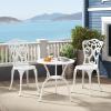 Giantex 3 Piece Bistro Set, Cast Aluminum Porch Furniture, Outdoor Patio Dining Table and Chairs with Umbrella Hole for Balcony Backyard Garden Poolside (White Rose Pattern)(Vintage Victorian)