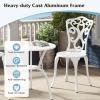 Giantex 3 Piece Bistro Set, Cast Aluminum Porch Furniture, Outdoor Patio Dining Table and Chairs with Umbrella Hole for Balcony Backyard Garden Poolside (White Rose Pattern)(Vintage Victorian)