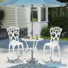 Giantex 3 Piece Bistro Set, Cast Aluminum Porch Furniture, Outdoor Patio Dining Table and Chairs with Umbrella Hole for Balcony Backyard Garden Poolside (White Rose Pattern)(Vintage Victorian)