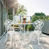 Giantex 3 Piece Bistro Set, Cast Aluminum Porch Furniture, Outdoor Patio Dining Table and Chairs with Umbrella Hole for Balcony Backyard Garden Poolside (White Rose Pattern)(White Rose Pattern)