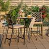 Giantex 3 Piece Patio Bar Table Set Outdoor Square Bistro Bar Table High Chairs with Cushion Metal Stool All Weather Patio Dining Set Garden Backyard Porch Lawn Poolside (3 Piece Patio Bar Set)