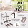 Giantex 3-Tier Metal Flower Cart, Ladder Shaped Plant Stand w/ Wheels & Handle, Exquisite Pattern, Rolling Garden Cart for Indoor & Outdoor, Folding Plant Holder for Balcony Garden Porch