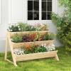 Giantex 3-Tier Raised Garden Bed, Wooden Vertical Planter Box with Storage Shelf, 2 Hanging Hooks & 3 Bed Liners, All-Weather Freestanding Planter, Elevated Raised Beds for Lawn Patio, Natural