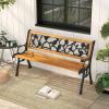Giantex 49.5″ 3-Person Outdoor Bench with Floral Pattern Backrest, Slatted Seat, 470 Lbs Weight Capacity, Curved Armrests, Cast Iron Metal Bench for Park, Outside, Patio, Porch, Yard, Garden