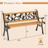 Giantex 49.5″ 3-Person Outdoor Bench with Floral Pattern Backrest, Slatted Seat, 470 Lbs Weight Capacity, Curved Armrests, Cast Iron Metal Bench for Park, Outside, Patio, Porch, Yard, Garden