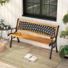 Giantex 49.5″ 3-Person Outdoor Bench with Lattice Pattern Backrest, 470 Lbs Capacity, Slatted Seat, Curved Armrests, Cast Iron Metal Bench for Garden, Outside, Patio, Porch, Yard, Park