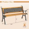 Giantex 49.5″ 3-Person Outdoor Bench with Lattice Pattern Backrest, 470 Lbs Capacity, Slatted Seat, Curved Armrests, Cast Iron Metal Bench for Garden, Outside, Patio, Porch, Yard, Park