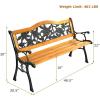 Giantex 50 Inch Patio Bench, Outdoor Furniture Rose Cast Iron Hardwood Frame Porch Loveseat, Weather Proof Porch Path Chair for 2 Person Outside Bench