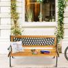 Giantex 50” Patio Bench, Outdoor Furniture Cast Iron Hardwood Frame Porch Loveseat, Weather Proof Porch Path Chair for 2 Person Outside Bench