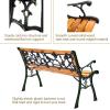 Giantex 50” Patio Park Garden Bench, Outdoor Furniture Rose Cast Iron Hardwood Frame Porch Loveseat for 2 Person Outdoor Clearance