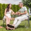 Giantex 50” Patio Park Garden Bench, Outdoor Furniture Rose Cast Iron Hardwood Frame Porch Loveseat for 2 Person Outdoor Clearance