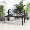 Giantex 50.5” Outdoor Bench with Metal Frame, Floral Design Cast Iron Backrest, Slatted Seat, Adjustable Foot Pads, Load 660Lbs, Garden Bench for Outside Patio Backyard Porch Park, Black