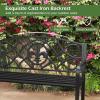 Giantex 50.5” Outdoor Bench with Metal Frame, Floral Design Cast Iron Backrest, Slatted Seat, Adjustable Foot Pads, Load 660Lbs, Garden Bench for Outside Patio Backyard Porch Park, Black