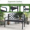 Giantex 50.5” Outdoor Bench with Metal Frame, Floral Design Cast Iron Backrest, Slatted Seat, Adjustable Foot Pads, Load 660Lbs, Garden Bench for Outside Patio Backyard Porch Park, Black