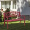 Giantex 50”Outdoor Bench with Cast Iron Backrest & Ergonomic Armrest,600 lbs Steel Metal Frame, Garden Bench for Park Front Porch Patio Lawn Backyard Balcony Path Entryway Deck, Red Bird Pattern