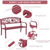 Giantex 50”Outdoor Bench with Cast Iron Backrest & Ergonomic Armrest,600 lbs Steel Metal Frame, Garden Bench for Park Front Porch Patio Lawn Backyard Balcony Path Entryway Deck, Red Bird Pattern