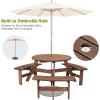 Giantex 6 Person Wooden Picnic Table Set with Wood Bench, with Umbrella Hold Design, Perfect for Outdoor Garden Yard Pub Beer Dining, Dark Brown(67″L×67″ W×27.5″)
