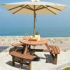 Giantex 6 Person Wooden Picnic Table Set with Wood Bench, with Umbrella Hold Design, Perfect for Outdoor Garden Yard Pub Beer Dining, Dark Brown(67″L×67″ W×27.5″)