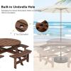 Giantex 6 Person Wooden Picnic Table Set with Wood Bench, with Umbrella Hold Design, Perfect for Outdoor Garden Yard Pub Beer Dining, Dark Brown(70.5″L×70.5″ W×27.5″ H)