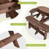 Giantex 6 Person Wooden Picnic Table Set with Wood Bench, with Umbrella Hold Design, Perfect for Outdoor Garden Yard Pub Beer Dining, Dark Brown(70.5″L×70.5″ W×27.5″ H)