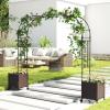 Giantex 6.6 FT Garden Arch with Trellis & 2 Planter Boxes, Tall Arbor for Climbing Vine, Flowers, Decorative Gate for Wedding Ceremony Party (Brown+Black)(Brown+Black)