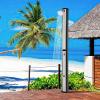 Giantex 7.2 FT 10 Gallon 2-Section Solar-Heated Outdoor Shower, Pool Shower W/Free-Rotating Shower Head, Foot Tap Spigot, Faucet, Temperature and Pressure Adjustment for Backyard, Garden, Beach Spa(Silver+Black)