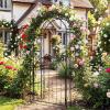 Giantex 84” Garden Arbor with Gate, Heavy-Duty Metal Arch Trellis for Climbing Plants Vines Roses, Wedding Archway for Ceremony, Pathway & Outdoor Decoration, Patio Pergola for Backyard Lawn