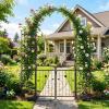 Giantex 87” Metal Garden Arbor with Lockable Gate and Planter Shelves, Outdoor Arch Trellis for Climbing Plants, Decorative Wedding Ceremony Backdrop for Patio Pathway Backyard, Black