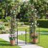 Giantex 87” Metal Garden Arbor with Lockable Gate and Planter Shelves, Outdoor Arch Trellis for Climbing Plants, Decorative Wedding Ceremony Backdrop for Patio Pathway Backyard, Black