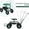 Giantex Garden Cart, 4-Wheel Gardening Workseat with Storage Basket, Swivel Seat Adjustable Height, Steering Handle, Garden Utility Cart, Steel Stool Seat for Planting (Green)(Green)