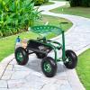 Giantex Garden Cart, 4-Wheel Gardening Workseat with Storage Basket, Swivel Seat Adjustable Height, Steering Handle, Garden Utility Cart, Steel Stool Seat for Planting (Green)(Green)