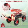 Giantex Garden Cart, 4-Wheel Gardening Workseat with Storage Basket, Swivel Seat Adjustable Height, Steering Handle, Garden Utility Cart, Steel Stool Seat for Planting (Green)(Red)