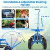 Giantex Garden Cart, 4-Wheel Gardening Workseat with Storage Basket, Swivel Seat Adjustable Height, Steering Handle, Garden Utility Cart, Steel Stool Seat for Planting (Green)(Blue)