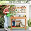 Giantex Garden Potting Bench Table, Large Workbench Table with Shelves, Openable Tabletop Hidden Storage Cabinet, 3 Hooks, Outdoor Wooden Workstation for Patio Garden Garage, 43.5″x19.5″x 60.5″(Brown)