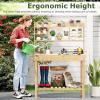 Giantex Garden Potting Bench Table, Large Workbench Table with Shelves, Openable Tabletop Hidden Storage Cabinet, 3 Hooks, Outdoor Wooden Workstation for Patio Garden Garage, 43.5″x19.5″x 60.5″(Natural)