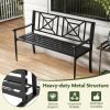 Giantex Metal Outdoor Bench with Backrest, Curved Armrests, Non-Slip Foot Pads, Slatted Seat for 2-3 Persons, Load 660lbs, Loveseat, Patio Bench for Garden, Yard, Poolside, Lawn, Porch, Park, Black(Black)